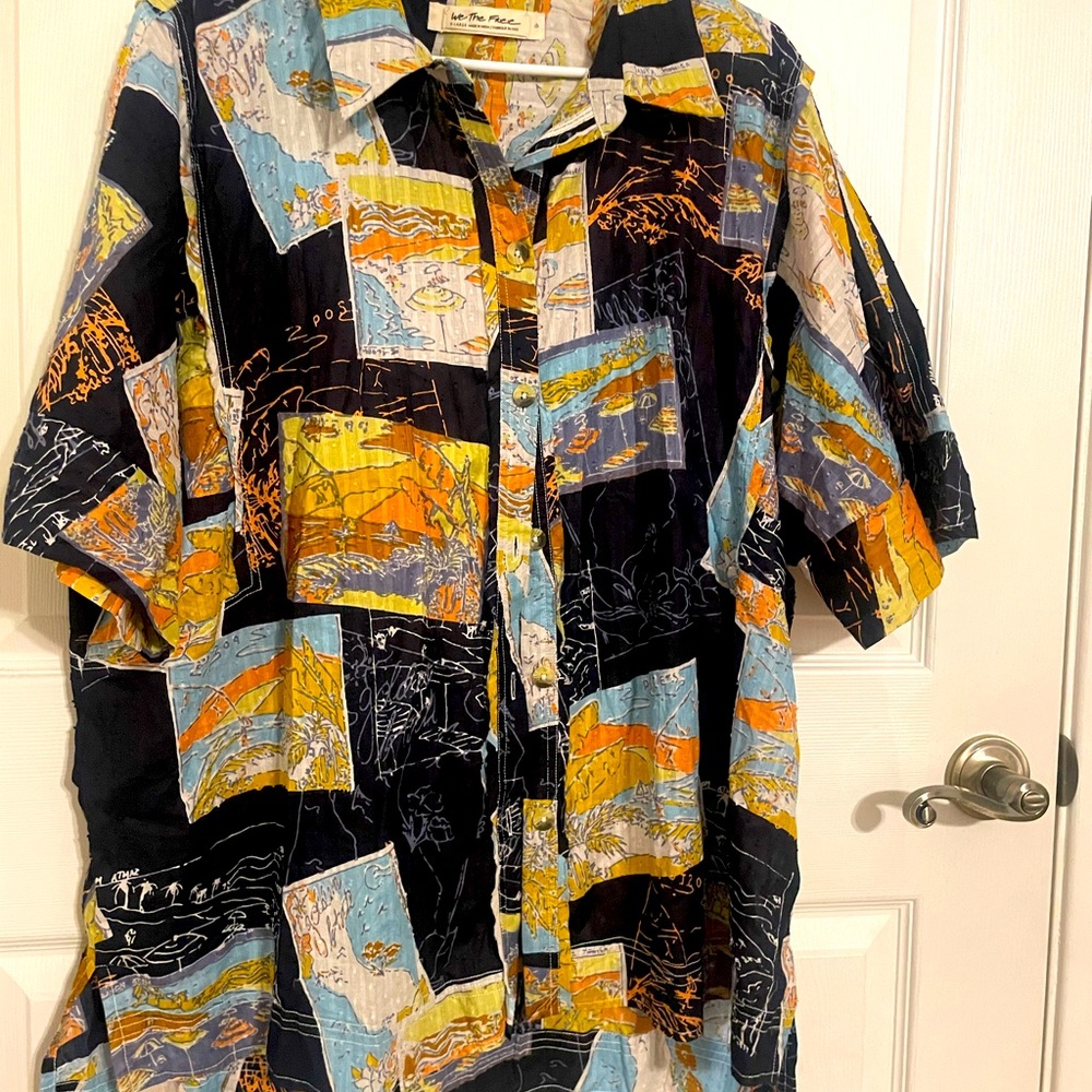 We the free Love Letters Button Shirt Printed Oversized Short Sleeve Blouse XL